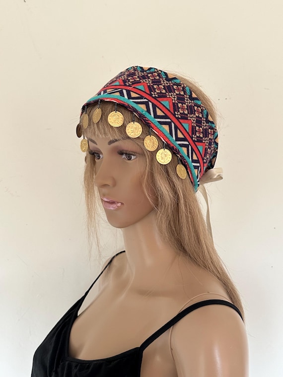 Fascia o cintura boho hippie con monete di bronzo, ampia sciarpa