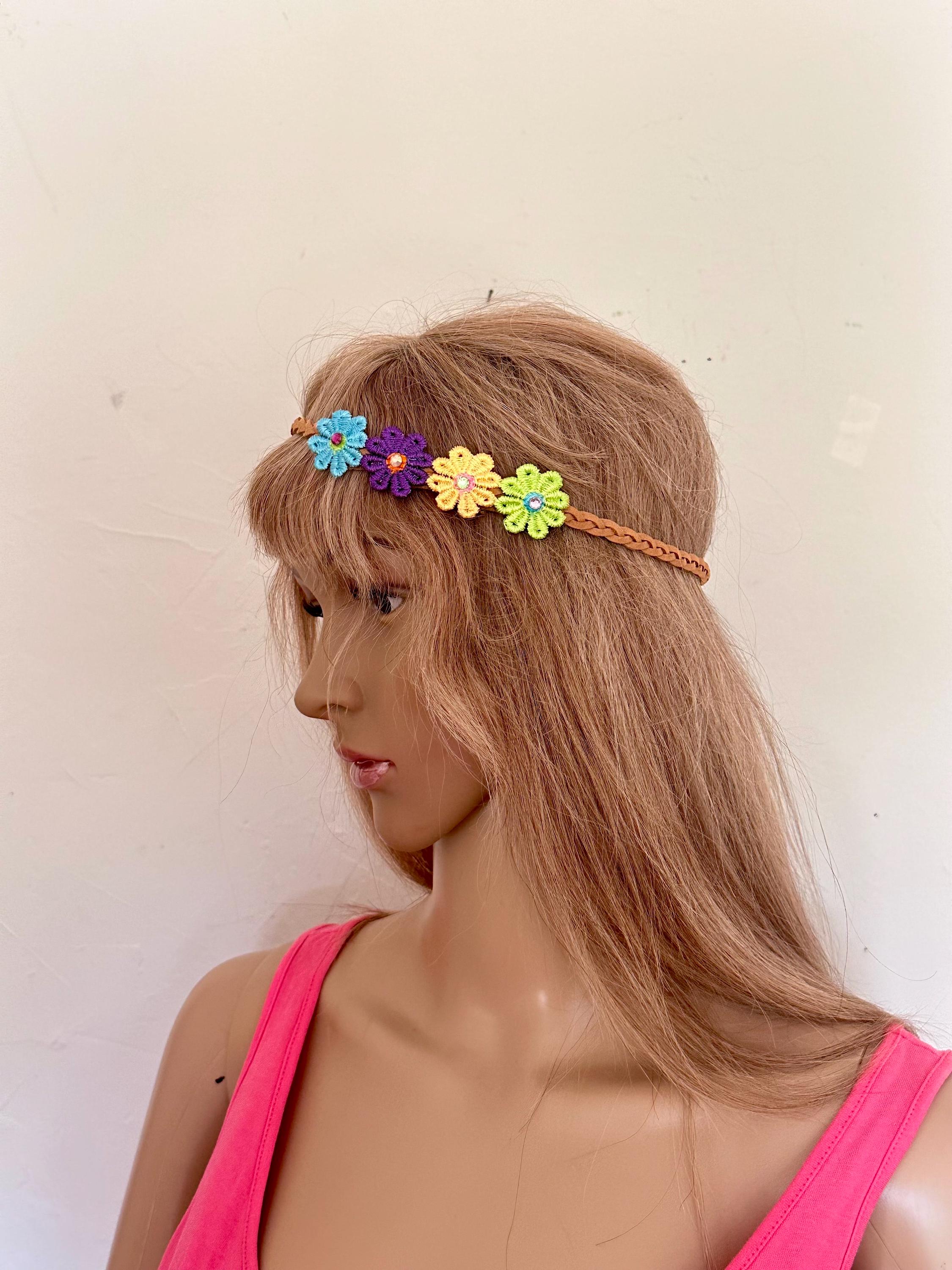 Suede headscarf headband floral Boho Floral Twist Knot Headband Elastic Wrap Turban Hair  main image 4