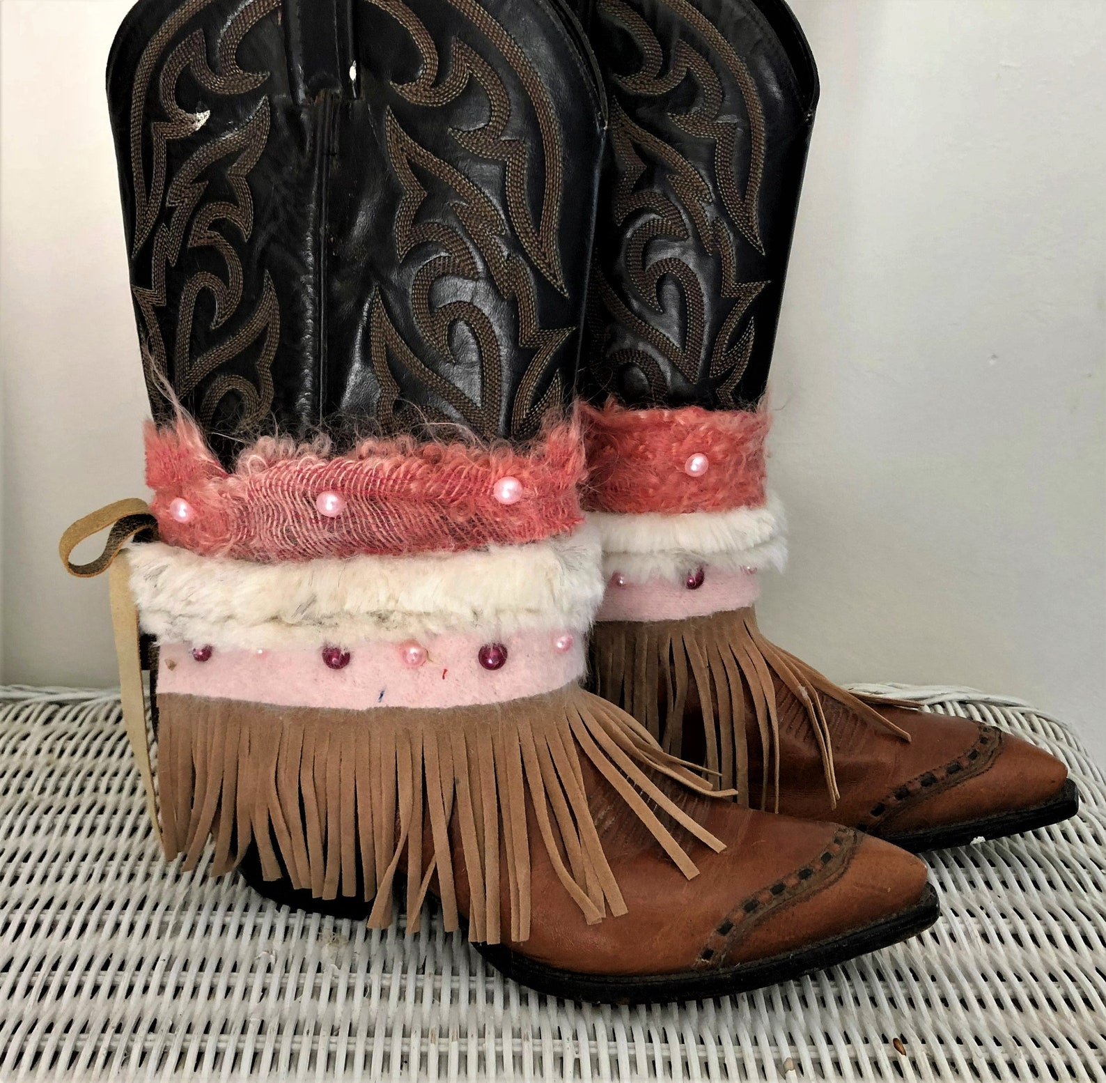 Boho Chic Boot Cover Fringe Boot Cuffs Faux Fur Boot Belts Etsy