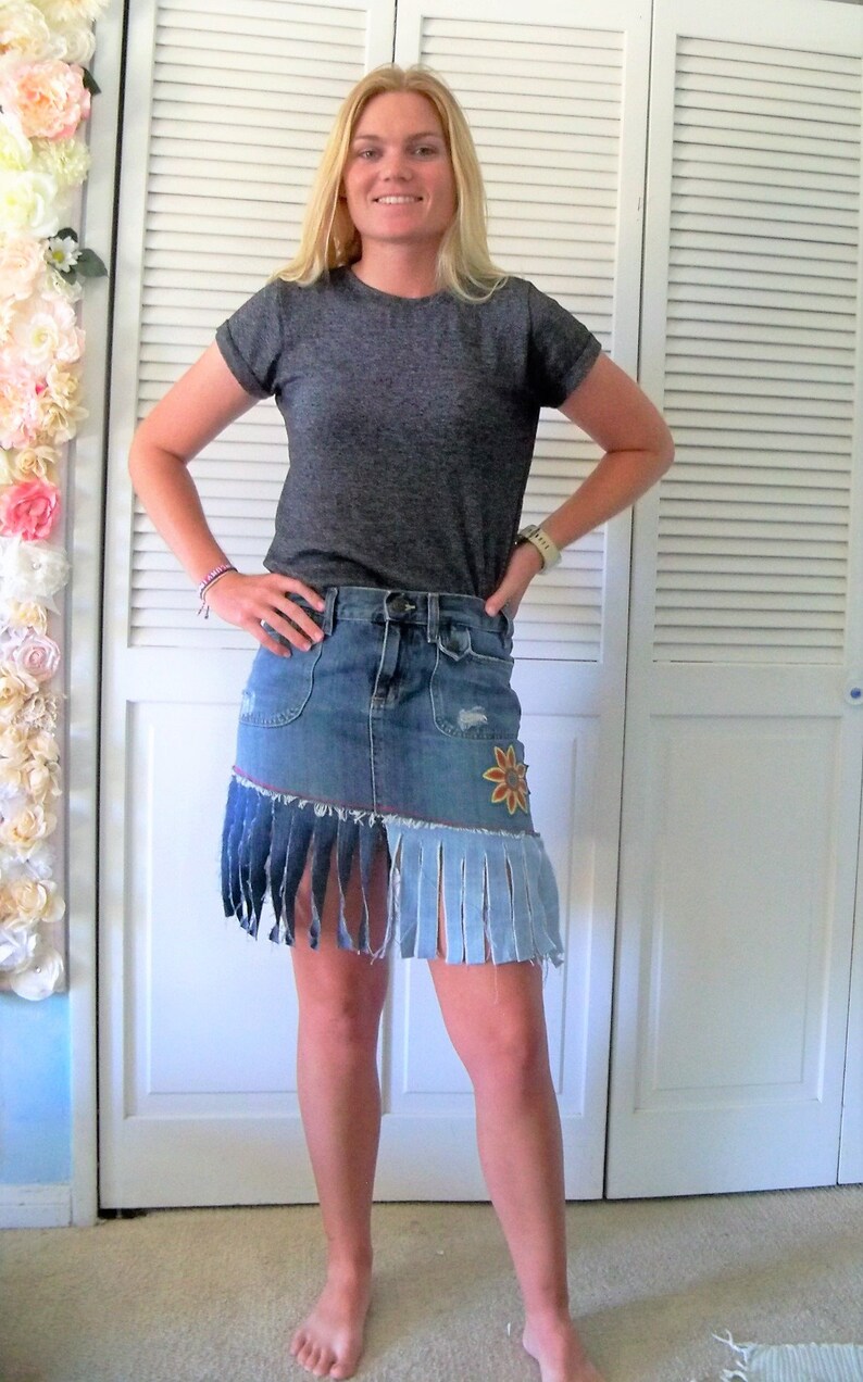 tattered denim skirt