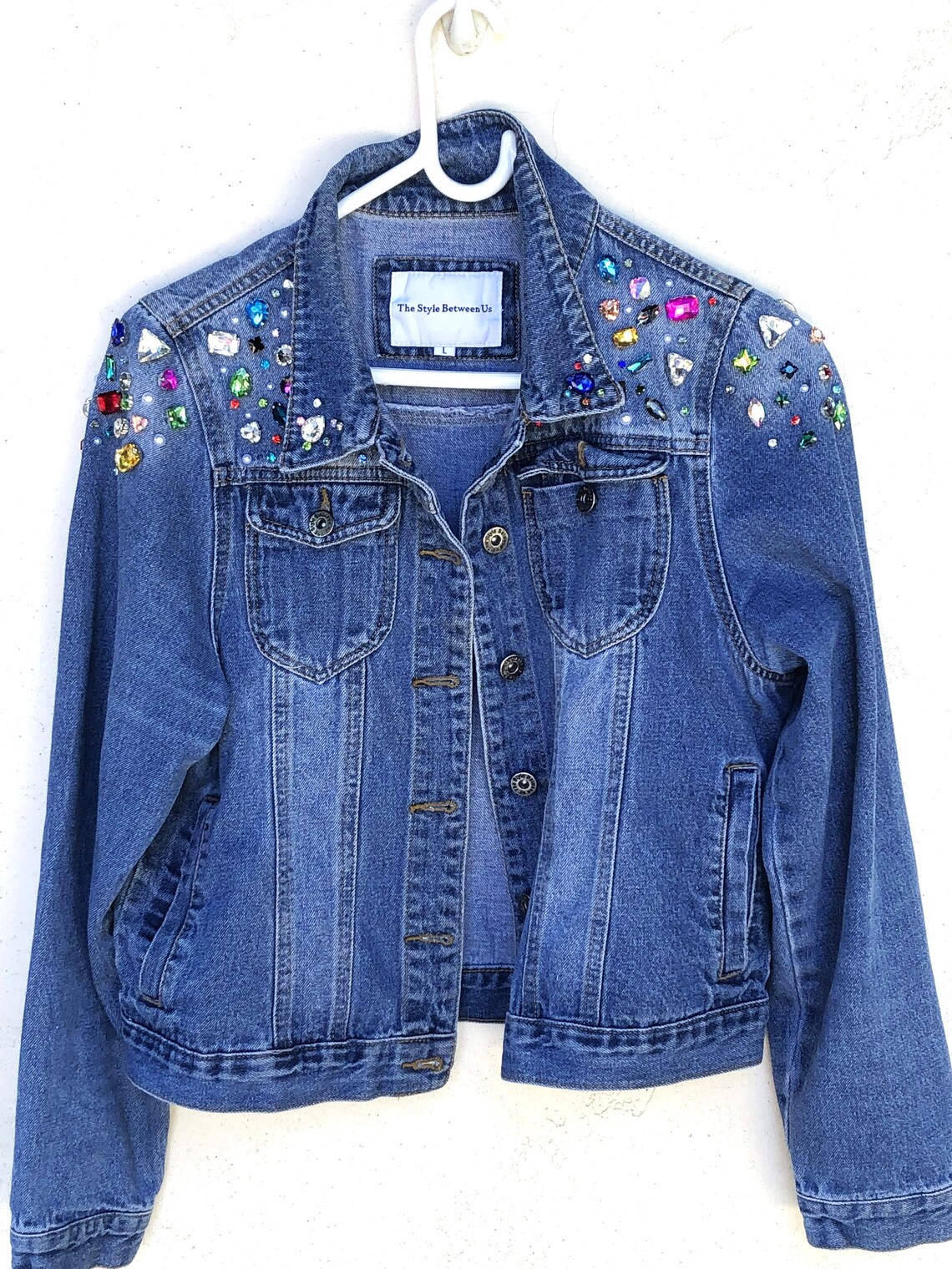 Rhinestone Embellished Denim Jacket Bling Cow Girl Jean Etsy