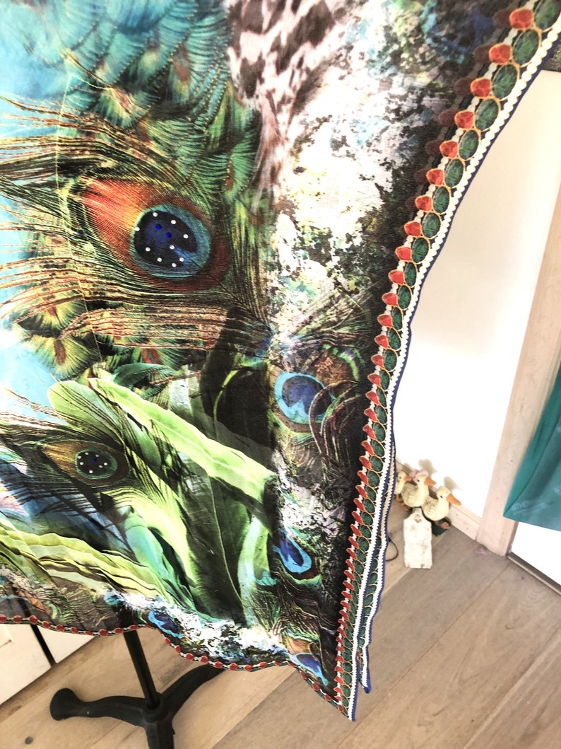 Sheer Tropical Beach Poncho Beautiful Peacock Cover Up Etsy