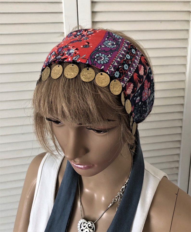 Boho Hippie Headband gold coin headband Festival hair band Etsy