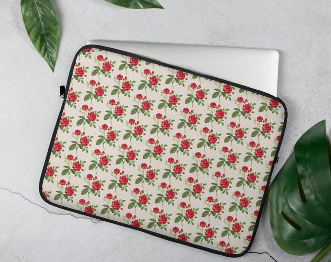 Floral Rose Laptop Sleeve: Lightweight Neoprene Case with Faux Fur Lining