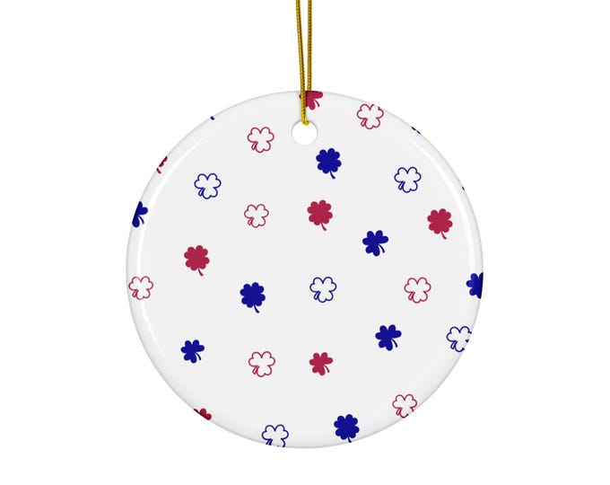 Patriotic Clover Ceramic Ornament, Red White Blue USA Flag Home Decor