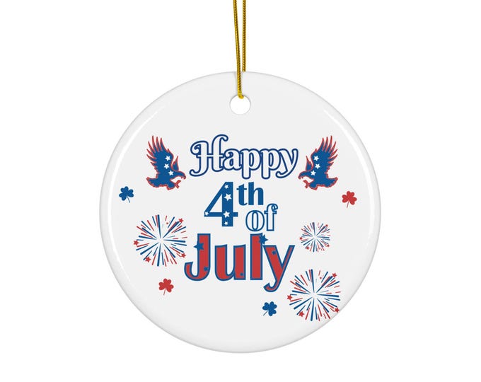 4th of July Ceramic Ornament, Patriotic Shamrock Decor, USA Independence Keepsake