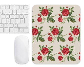 Red Floral Botanical Mouse Pad, Desk Mat, Office Decor, Botanical Collection