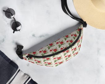 Red Floral Botanical Fanny Pack – Hands-Free Style for Every Adventure | ClovArc Studio