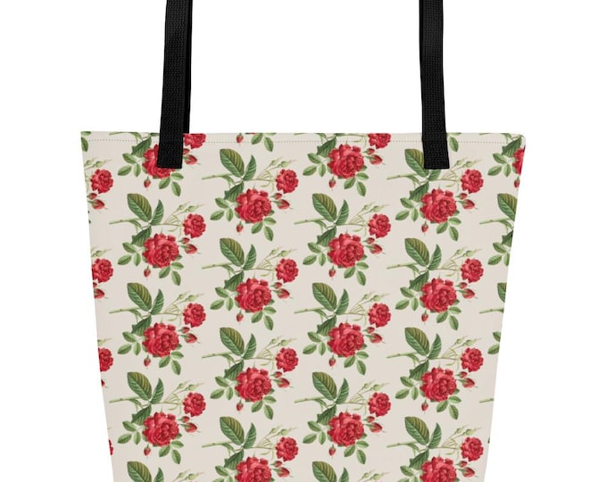 Rose Floral Botanical Large Tote Bag | Beach Travel Carryall | Spring Flower Tote