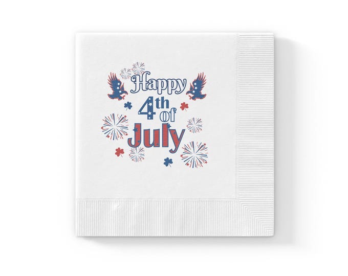 4th of July Clover Napkins, Patriotic Red White Blue Party Supplies