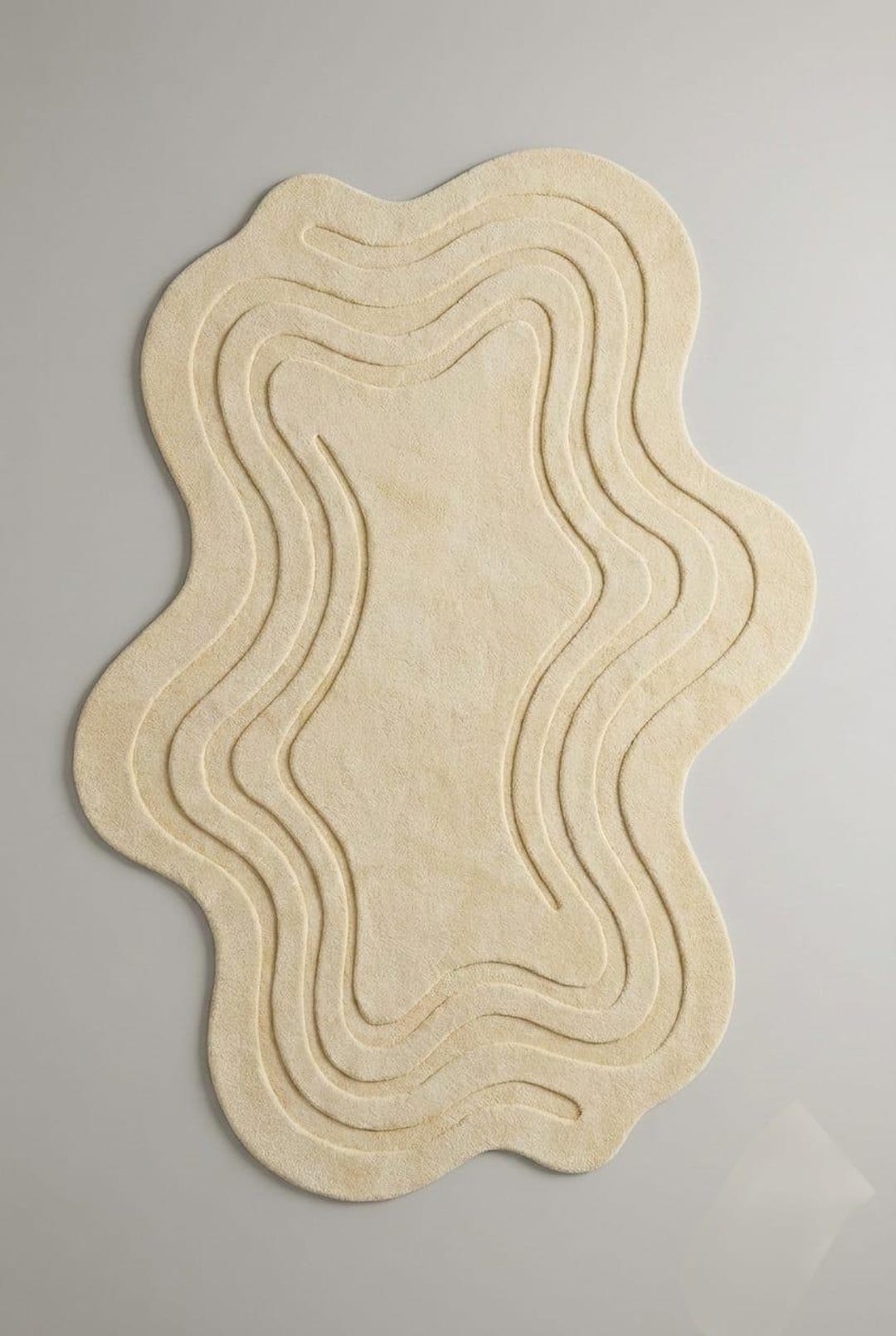 Organic Contour Rug Abstract Wavy Cream Wool Rug – Sculpted Organic Contour Lines, Modern ...