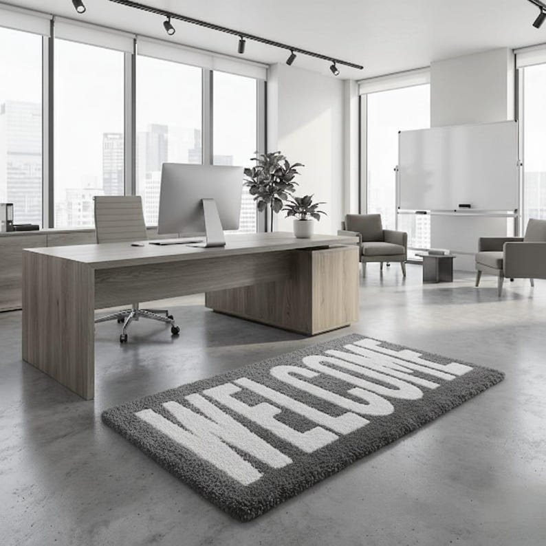 Reception Rugs Hand Tufted Wool Welcome Rug – Modern Office Entryway Carpet - Etsy