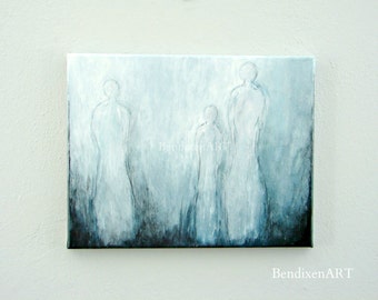 Angel Painting, Original Abstract Painting of Human Figures, Angelic Art, Wall Decor, Blue and White Painting, Birthday for Her, Girlfriend