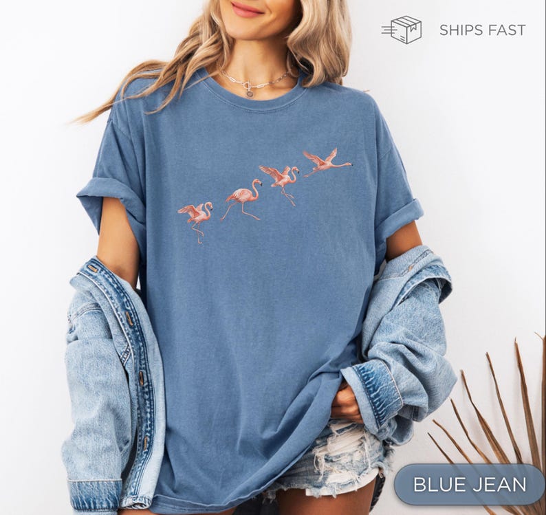 Flamingo Shirt for Women, Cute Animal Tee, Summer Graphic Shirt, Beach Vacation Outfit, Gift for Her, Coastal Style Shirt, Aesthetic Womens image 2
