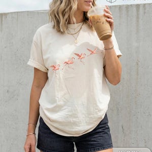 Flamingo Shirt for Women, Cute Animal Tee, Summer Graphic Shirt, Beach Vacation Outfit, Gift for Her, Coastal Style Shirt, Aesthetic Womens image 3
