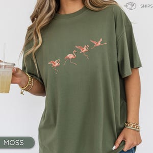 Flamingo Shirt for Women, Cute Animal Tee, Summer Graphic Shirt, Beach Vacation Outfit, Gift for Her, Coastal Style Shirt, Aesthetic Womens image 4