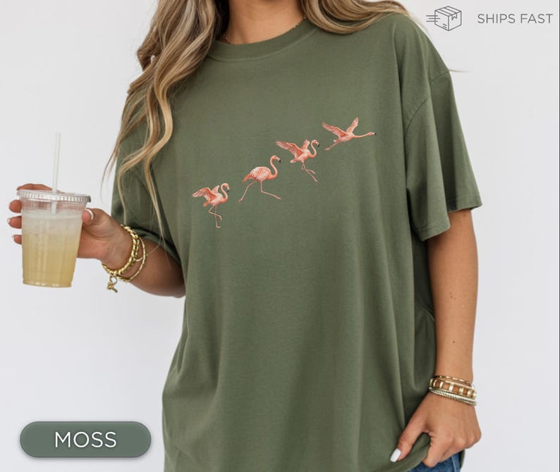 Flamingo Shirt for Women, Cute Animal Tee, Summer Graphic Shirt, Beach Vacation Outfit, Gift for Her, Coastal Style Shirt, Aesthetic Womens image 4