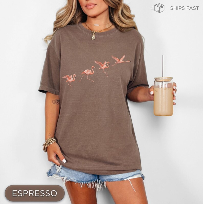Flamingo Shirt for Women, Cute Animal Tee, Summer Graphic Shirt, Beach Vacation Outfit, Gift for Her, Coastal Style Shirt, Aesthetic Womens image 6