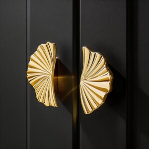 Lotus Flower Solid Brass Cupboard Pull, Vintage Style Drawer Handle