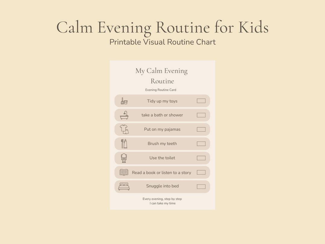 Calm Evening Routine for Kids Printable | Bedtime Routine Chart ...