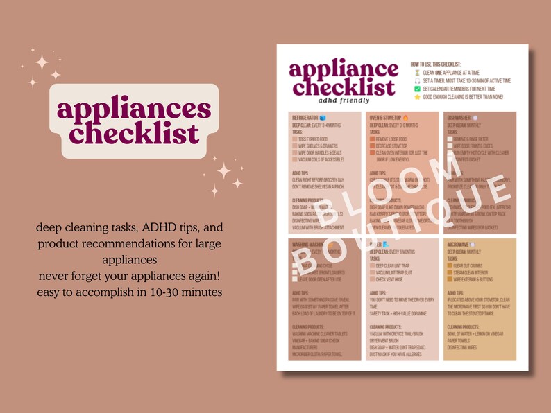 ADHD Cleaning Checklist Bundle: Room-by-room, Appliance Tracker ...