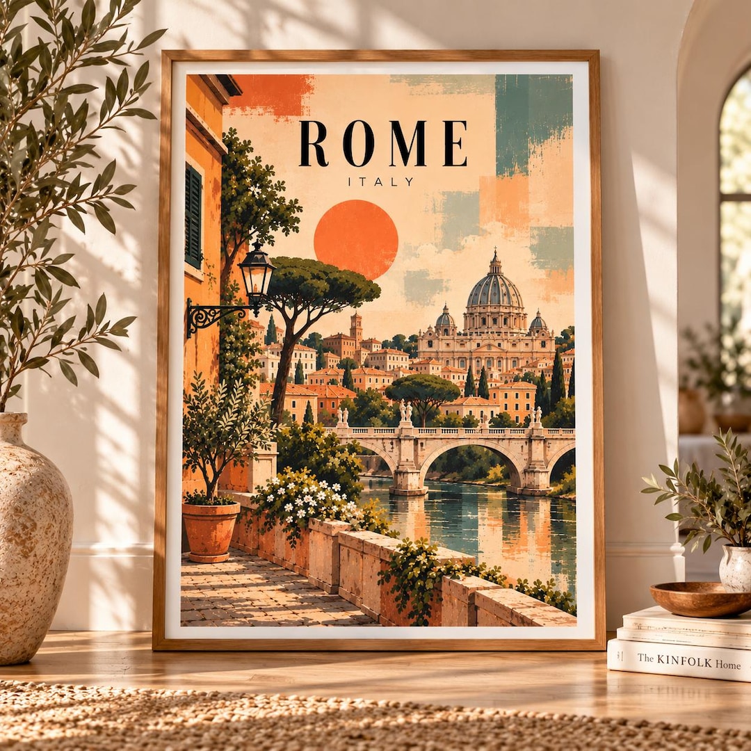Rome Travel Print | Vintage Italian Wall Art | Retro Cityscape Poster ...