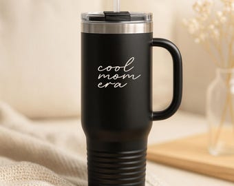 Vaso térmico de 1,2 litros (40 oz) con asa, estilo "mamá moderna", taza de viaje de acero inoxidable con aislamiento térmico, vaso para mamás, regalo para mamás primerizas, regalo posparto o para el Día de la Madre.