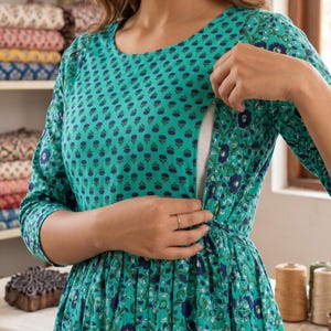 nursing party wear dresses india Jikonet White Maternity Dress for Women with Nursing Dress with Floral Maxi Maternity Dress (Indian Dresses), Green, 34 at Amazon Women's Clothing store