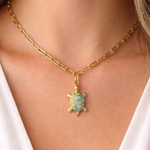 Collier tortue en or, pendentif coquillage bleu, bijoux côtiers de l'océan