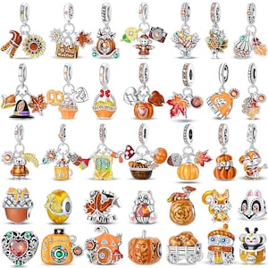 Silber Herbst Herbst Charms für Armbänder, Kürbis Eichel Fuchs Eichhörnchen Perlen