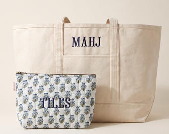 Mahjong Tote Bag and Pouch Set | Embroidered Canvas Boat Tote | Mahjong Bag Accessories | Personalized Mahjong Gift | Mah Jongg Tile Bag