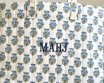 Mahjong Tote Bag | Embroidered Floral Canvas Bag | Optional TILES Pouch