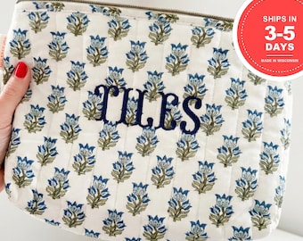 Embroidered Mahjong Tile Bag | Quilted Floral Mahjong Zipper Pouch | Mahjong Accessories Gift