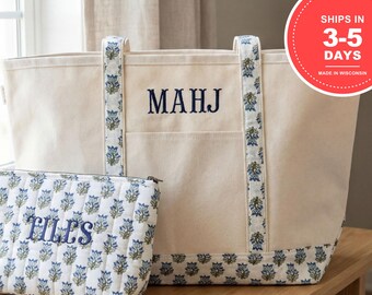 XL Mahjong Tote Bag for Tile Storage | Embroidered Canvas Zip Tote, Tile Pouch Optional | Mah Jongg Bag | Game Night Gift for Mom