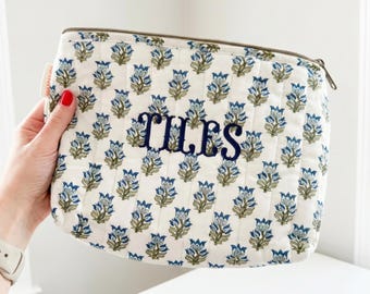 Embroidered Mahjong Tile Bag | Quilted Floral Mahjong Zipper Pouch | Mahjong Accessories Gift