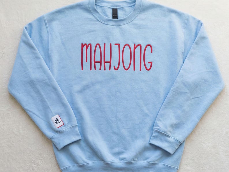 Mahjong Sweatshirt | Embroidered MAHJONG Crewneck + Sleeve Tile | Mah Jongg Sweater | Mahjong Gift for Game Night | Mahjong Apparel image 6
