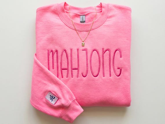 Mahjong Sweatshirt | Embroidered MAHJONG Crewneck + Sleeve Tile | Mah Jongg Sweater | Mahjong Gift for Game Night | Mahjong Apparel