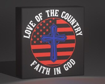 American Flag Cross LED Lightbox – Christian Patriotic Decor