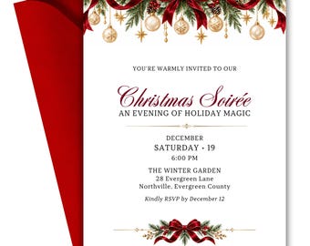 Christmas Party Invitation Template, Holiday Party Invite, Digital Download, DIY Canva Editable, Retro Christmas Party invitation