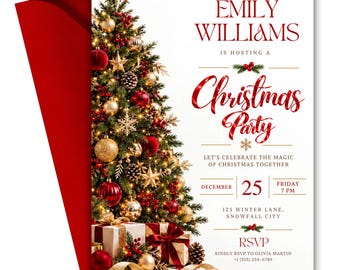 Christmas Party Invitation Template, Holiday Party Invite, Digital Download, DIY Canva Editable, Retro Christmas Party invitation