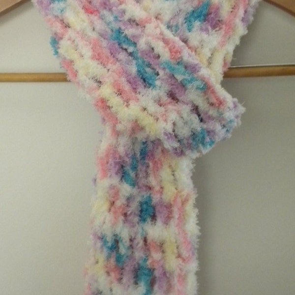 CLEARANCE ITEM  Crochet Scarf Hat Handmade White Pink Blue Rainbow Colors Very Soft