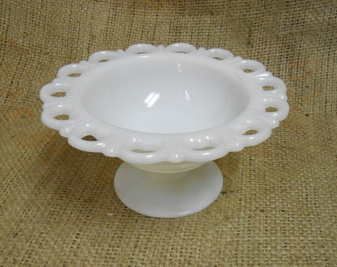 Vintage White Milk Glass Candy Dish / Scalloped Edge / Etsy