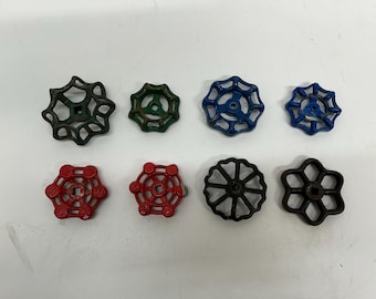 Lot of 8 Vintage Antique Industrial Salvaged Faucet Valve Handles Colorful Rustic Steampunk Wedding Accent Jewelry Sculpture Lot J3
