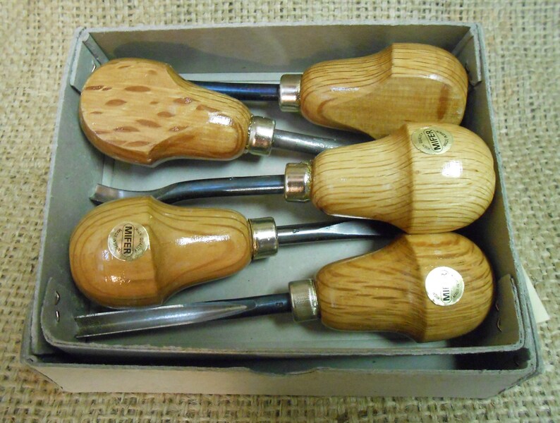 Vintage Mifer Wood Carving Tools Set of 5 Gouges / Chisels In Etsy