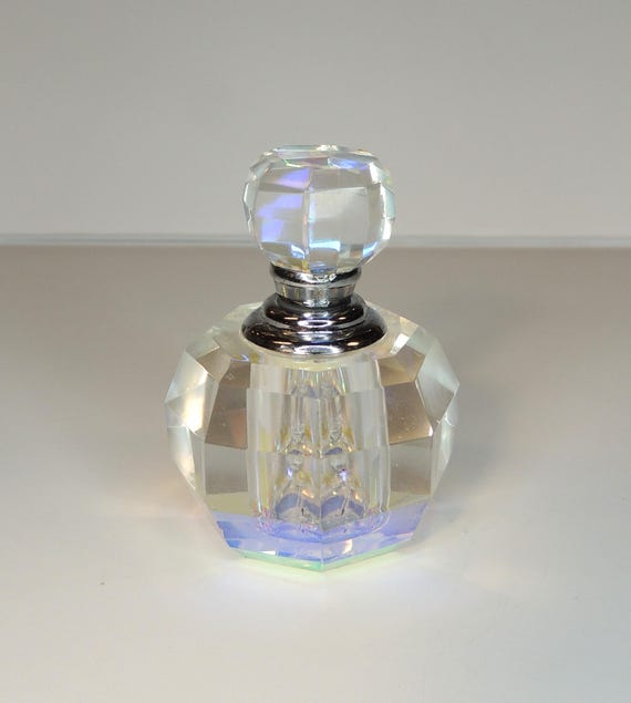 Vintage Iridescent Crystal Glass Empty Perfume Bottle Oleg Cassini View 2