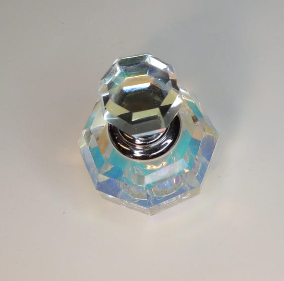 Vintage Iridescent Crystal Glass Empty Perfume Bottle Oleg Cassini View 3