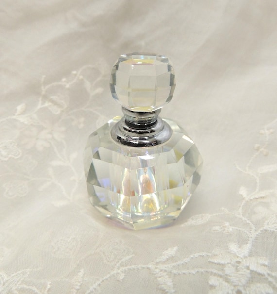 Vintage Iridescent Crystal Glass Empty Perfume Bottle Oleg Cassini