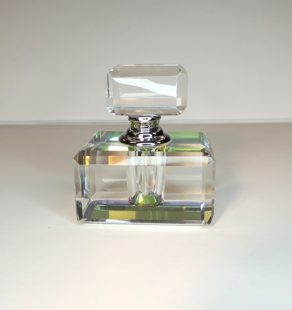 Vintage Iridescent Crystal Glass Empty Perfume Bottle