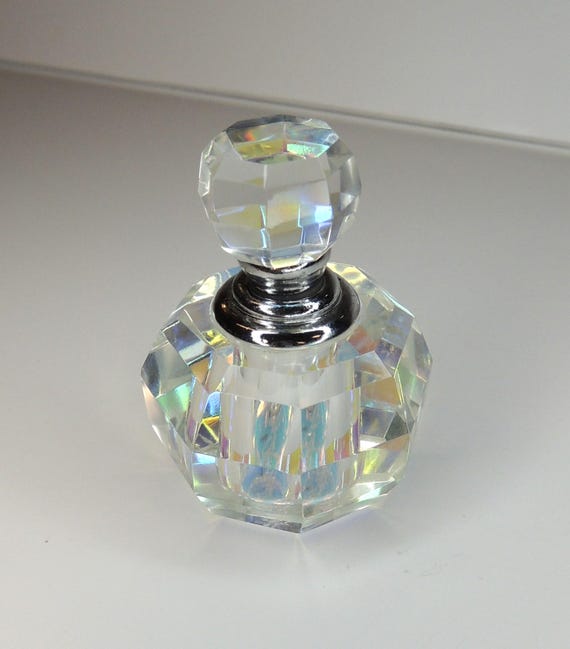 Vintage Iridescent Crystal Glass Empty Perfume Bottle Oleg Cassini View 4