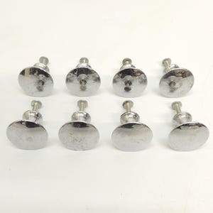 8 Vintage Round Knobs Drawer Bin Pulls Chrome Mid Century MCM Cabinet Hardware Salvage